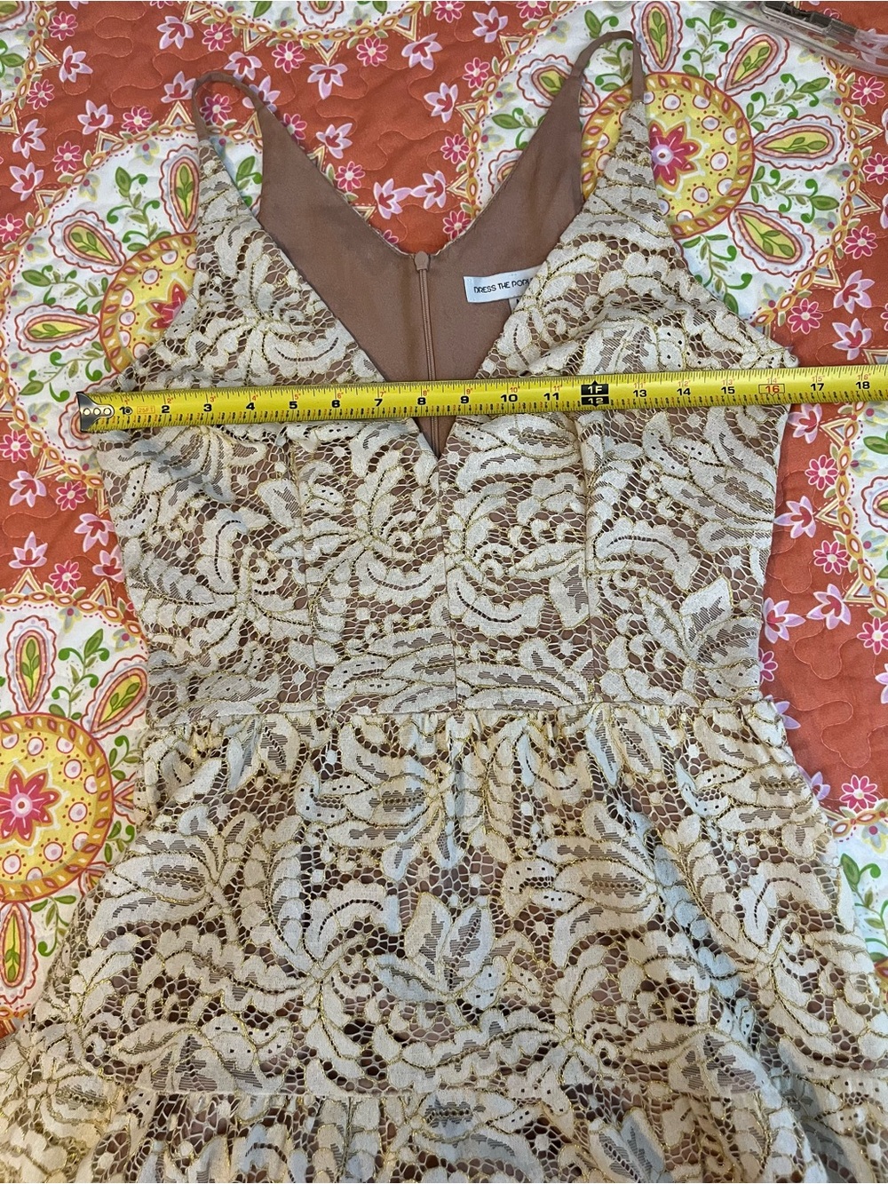 Dress the Population Melina Gold & Ivory Lace Maxi Dress - Picture 10 of 16